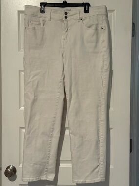 Lane Bryant White Cropped Jeans with Double Button Waist